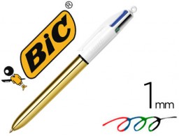 Bolígrafo Bic 4 colores Shine dorado metalizado